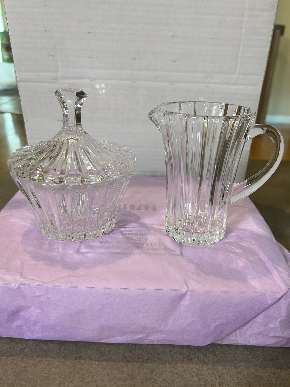 MIKASA Sugar Bowl w Lid (8 oz) & Creamer (6 oz) Diamond Fire pattern Vintage